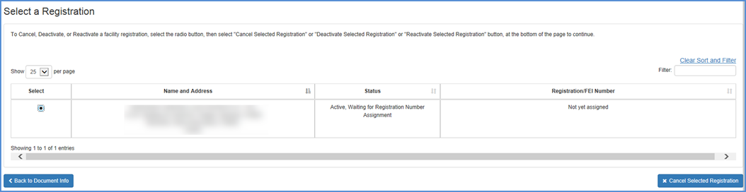 This displays the Pending Registration Selection Screen