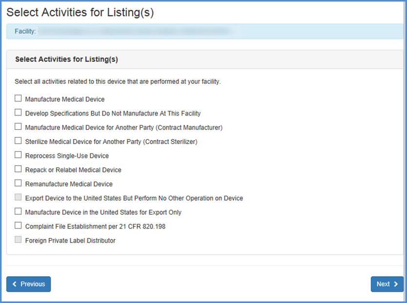 This displays the Select Activities for Listings