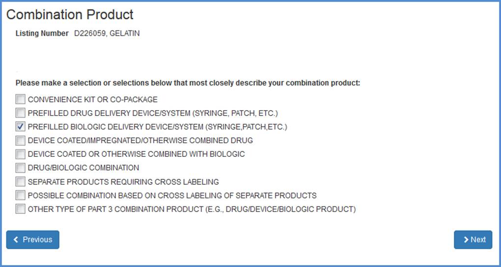 This displays Combination Product selection screen