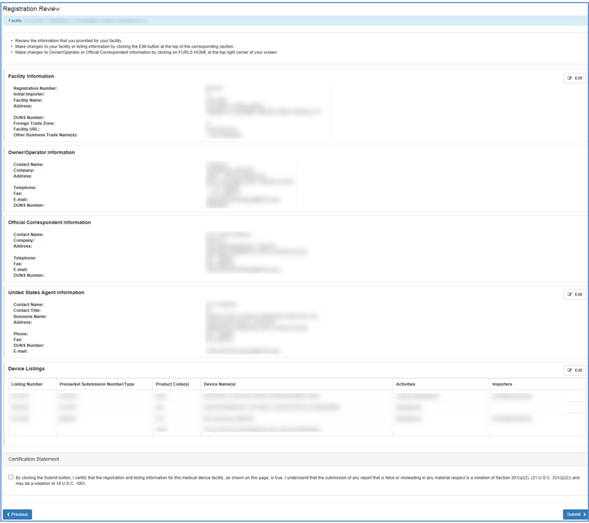 This displays the Review Registration Information Screen