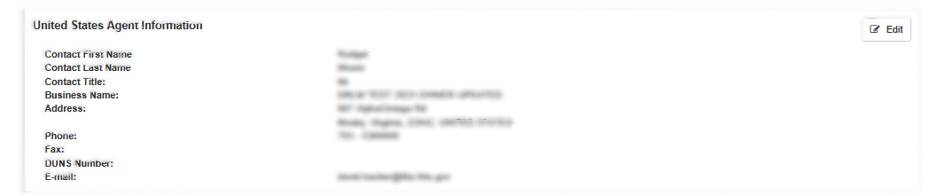 This displays the U.S. Agent Review and Edit Section